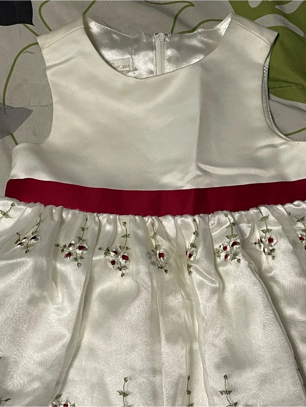 American Princess Red and White Embroidered Floral Holiday Dress